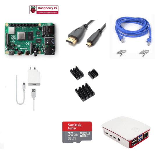 Buy Raspberry Pi4 Model B 4GB Complete Kit with Pi4 4GB, Case, Power Adapter, Heatsink, 32GB SD Card, HDMI and Ethernet Cable Online in India