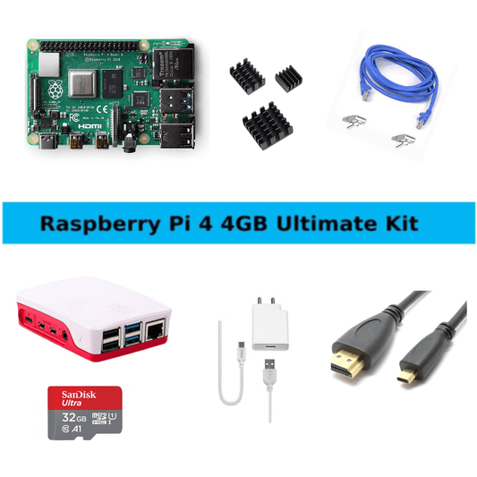 Buy Raspberry Pi4 Model B 4GB Ultimate Kit with Pi4 4GB, Case, Power Adapter, Heatsink, 32GB SD Card, Manual, HDMI and Ethernet Cable Online in India