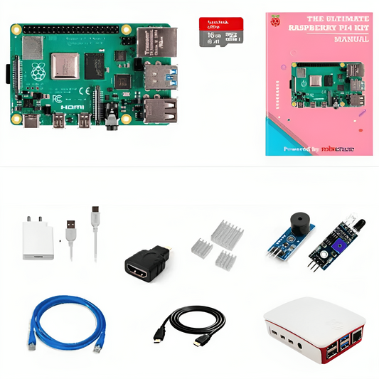 Buy Raspberry Pi4 Model B 2GB Ultimate Kit with Pi4 2GB, Case, Power Adapter, Heatsink, Fan, 32GB SD Card, Sensors, Manual, HDMI and Ethernet Cable Online in India