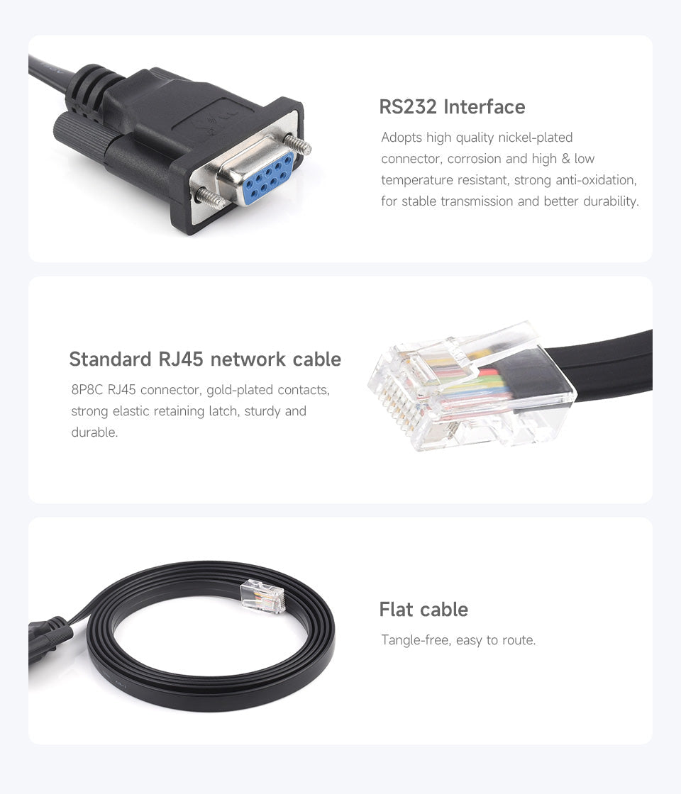 RS232 to RJ45 Console Cable, RS232 DB9 Female Port to RJ45 Console Male Port, Cable Length 1.8m