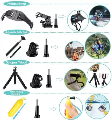 CASON 50 in 1 Premium Action Camera Accessories Kit for CN10 ,CS6,SJCAM,GOPRO,DJI OSMO Strap  (Black)