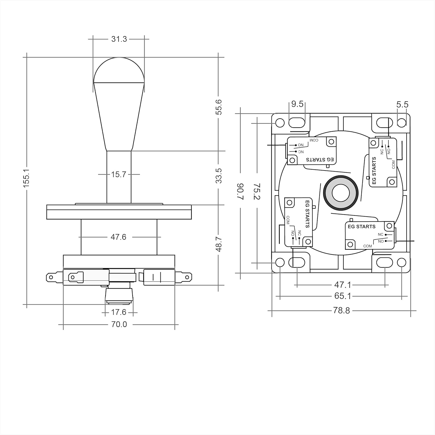 Arcade 2Pin Joystick switchable to 4/8 Ways