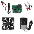Combo of W1209 Digital Thermostat Temperature Controller with 12V 2AMP Adapter, 12V DC 0.15A Fan, DC female Jack/Splitter and Alligator Clips