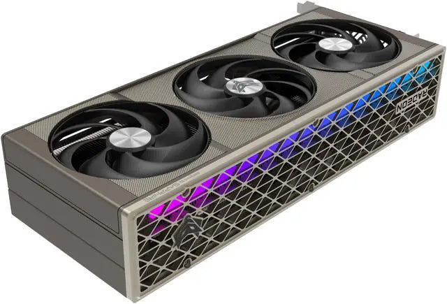 Sapphire Nitro+ AMD Radeon RX 9070 XT OC 16GB GDDR6 Graphics Card - angle view, RGB side