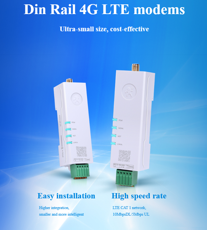 USR-DR152 RS232 UART TTL to Cellular 4G LTE CAT-1 Converter Module - Din Rail Mount