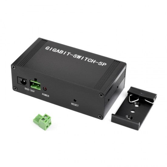 Industrial 5P Gigabit Ethernet Switch, Full-Duplex 10/100/1000M, DIN Rail Mount (With Power Supply)