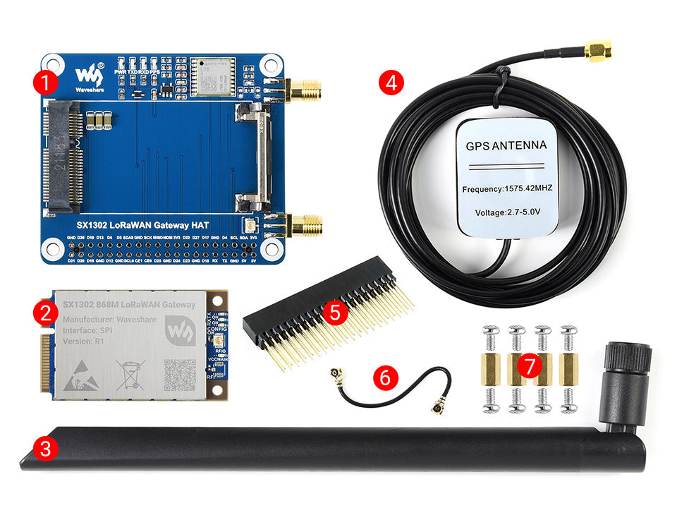 SX1302 868M LoRaWAN Gateway HAT for Raspberry Pi, Standard Mini-PCIe Socket, Long range Transmission