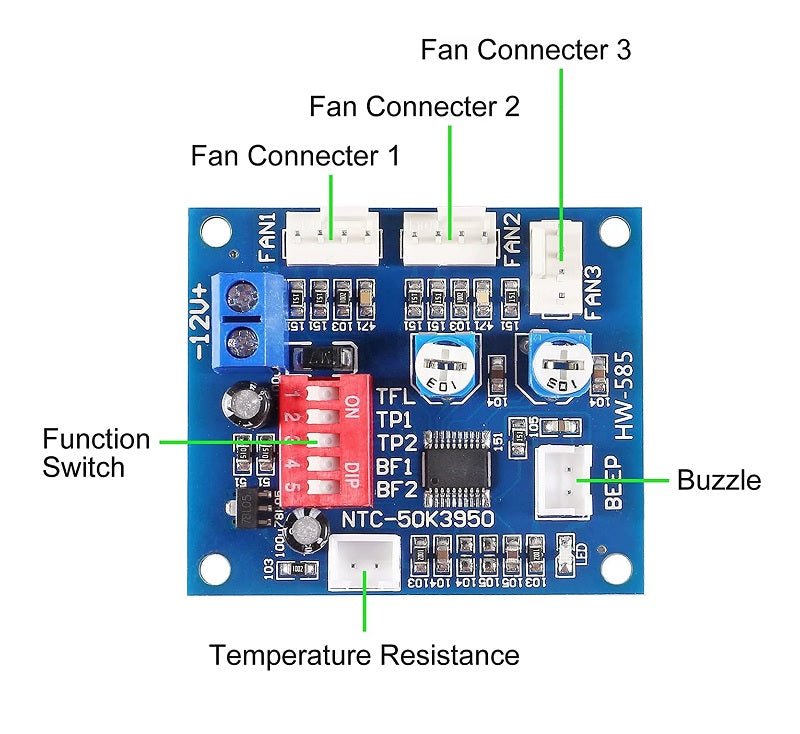 DC12V PWM DC Fan Speed Controller Variable Speed Temperature Speed Controller with Temperature Probe High Temperature Alarm