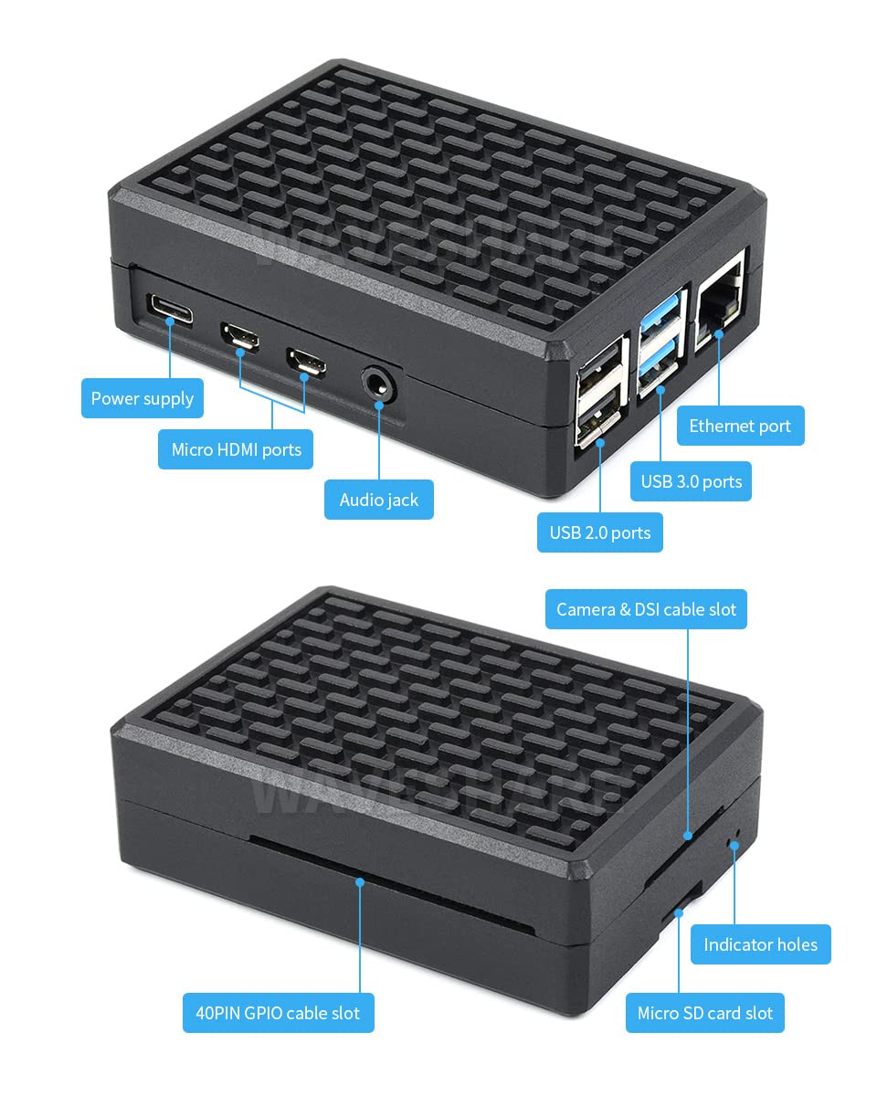 Aluminum Stripe Grooved Case for Raspberry Pi 4, Inner Heatsink Pillars