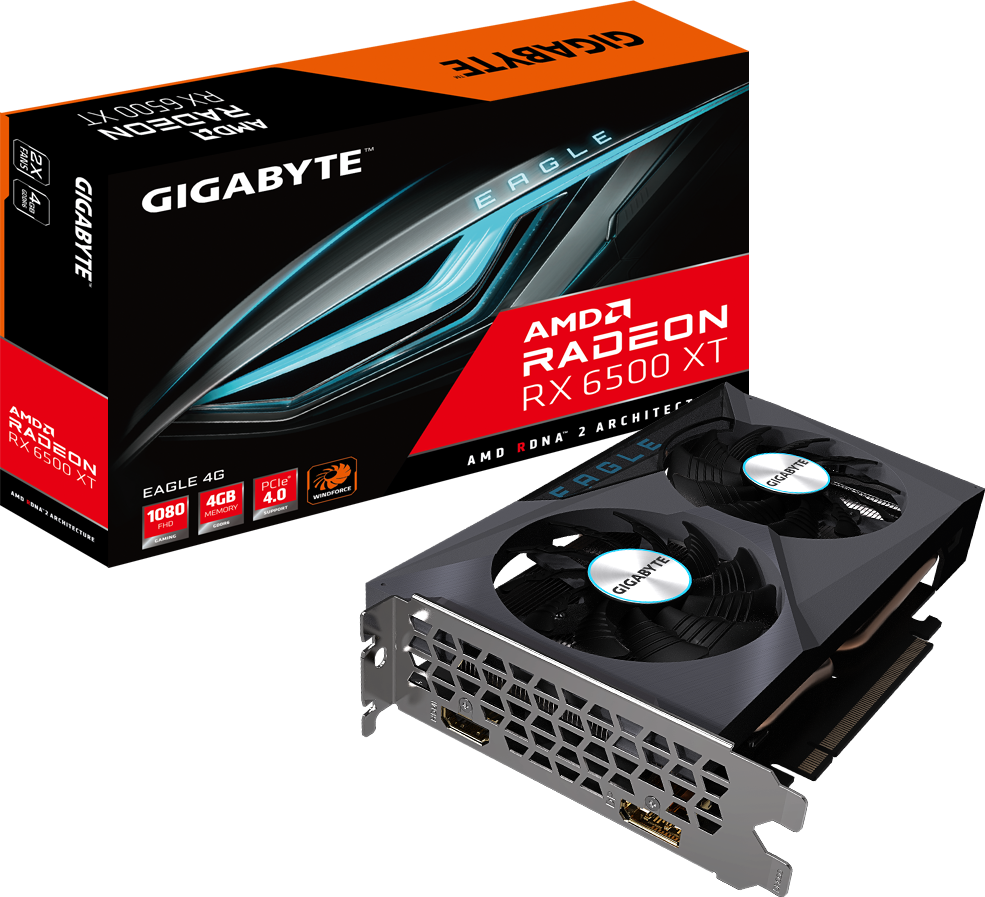 Gigabyte Radeon RX 6500 XT Eagle 4GB GDDR6 graphics card with WINDFORCE 2X dual fan cooler