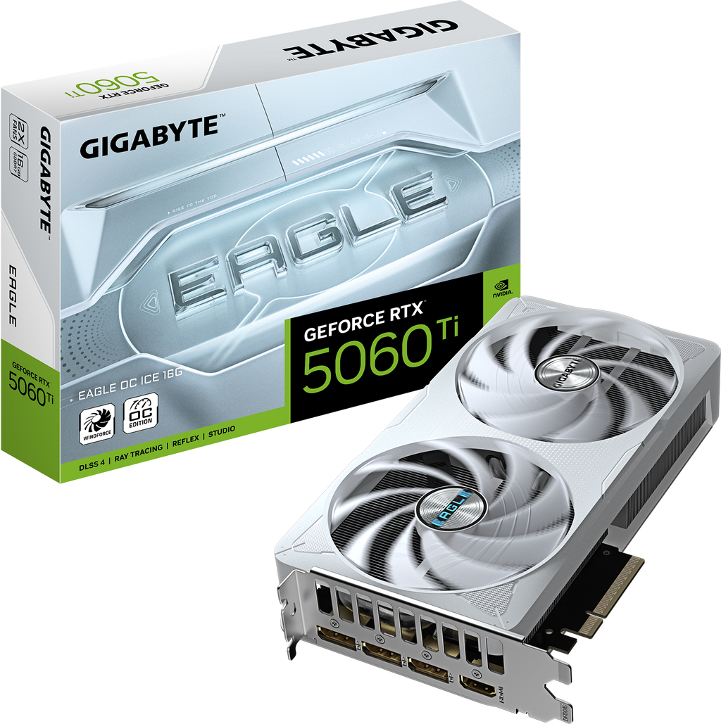 Gigabyte GeForce RTX 5060 Ti Eagle OC ICE 16GB GDDR7 Graphics Card - retail box and card