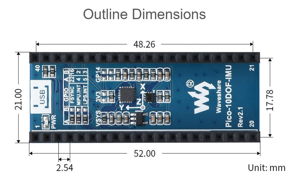 10-DOF IMU Sensor Module for Raspberry Pi Pico, onboard MPU9250 and LPS22HB chip
