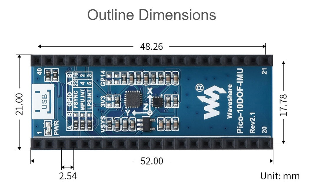 10-DOF IMU Sensor Module for Raspberry Pi Pico, onboard MPU9250 and LPS22HB chip