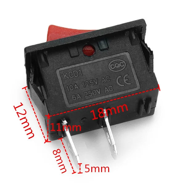 3A 250V AC SPST ON-OFF Mini Rocker Switch Red - The Tech Depot