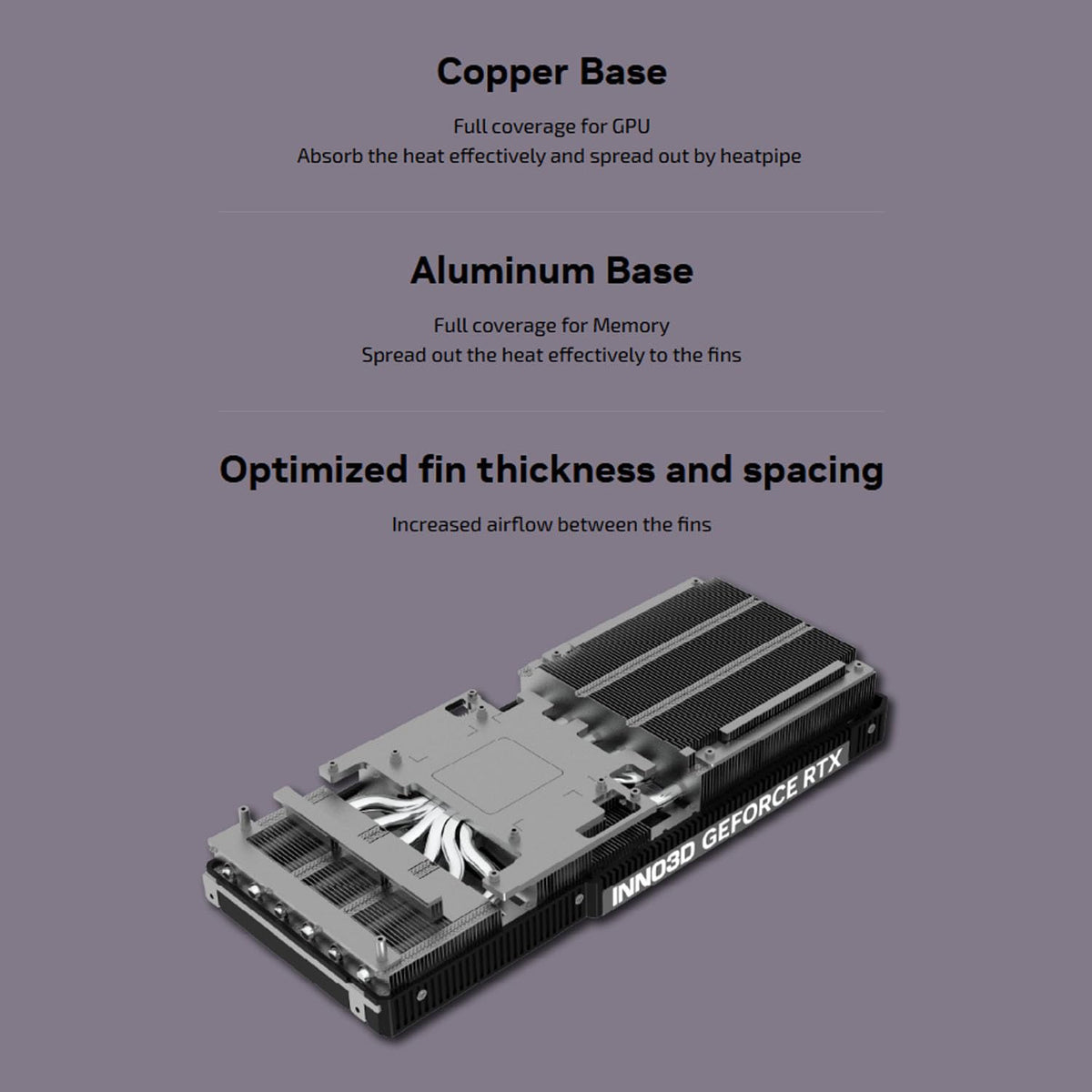 Inno3D GeForce RTX 5070 Twin X2 12GB GDDR7 Graphics Card - heatsink and copper base
