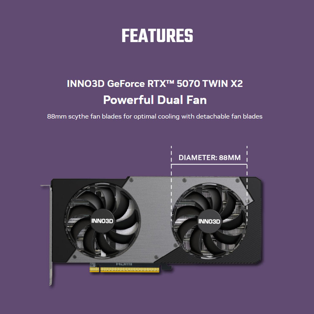 Inno3D GeForce RTX 5070 Twin X2 12GB GDDR7 Graphics Card - dual fan top view