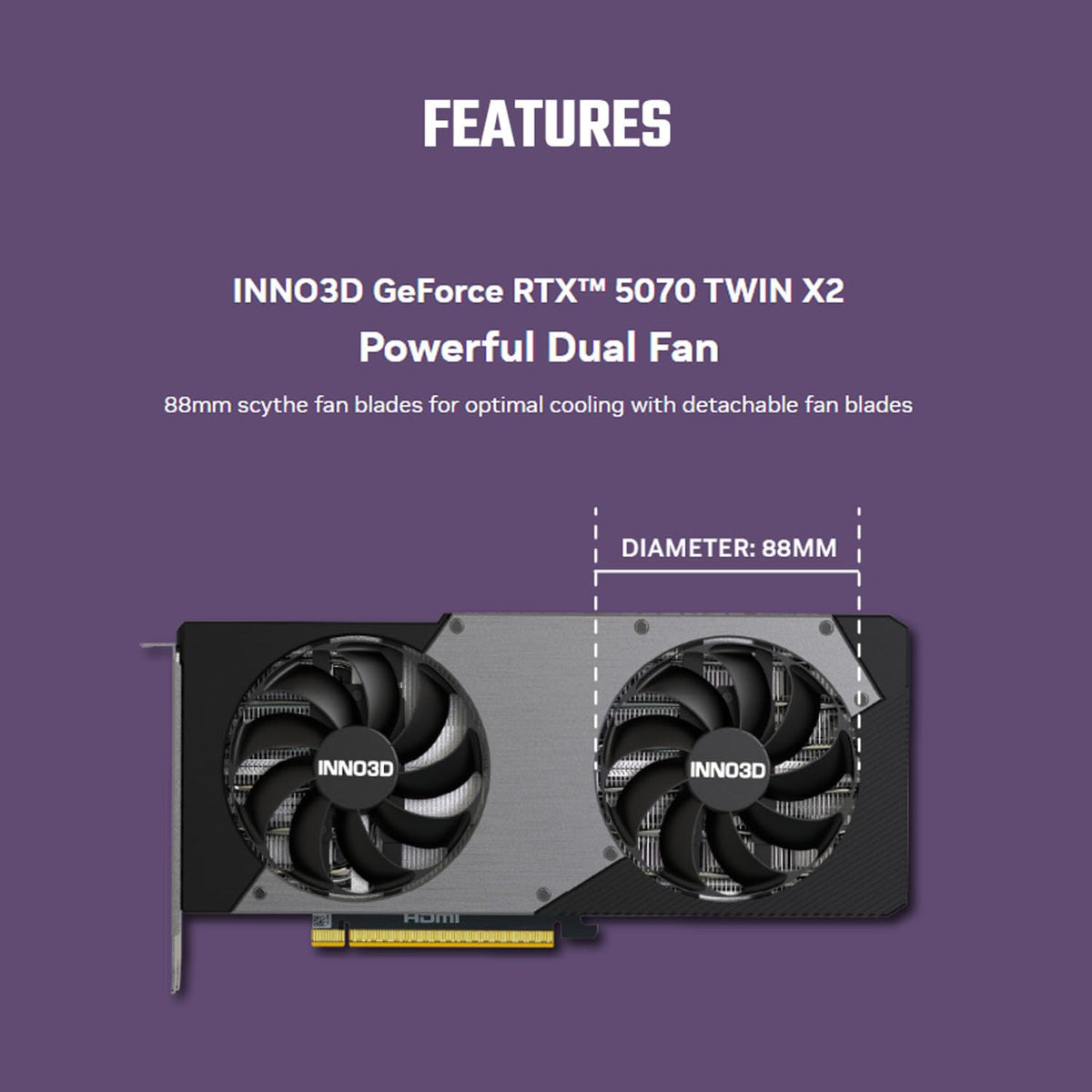 Inno3D GeForce RTX 5070 Twin X2 12GB GDDR7 Graphics Card - dual fan top view
