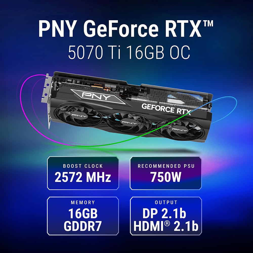 PNY GeForce RTX 5070 Ti OC Triple Fan 16GB GDDR7 Graphics Card - key features