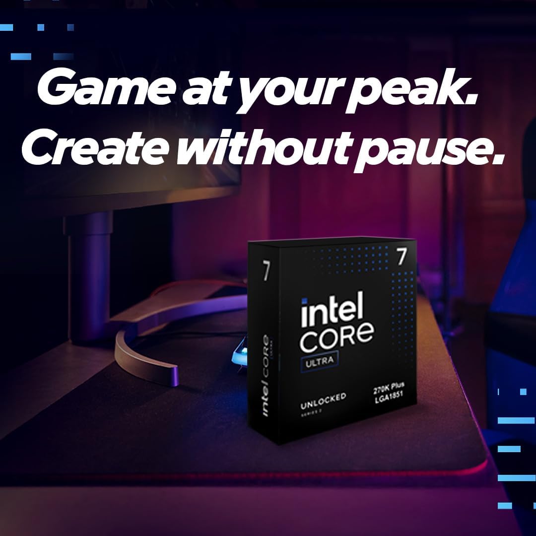 Intel Core Ultra 7 270K Plus Desktop Processor – LGA1851, 24 cores (8P+16E) - box on gaming desk