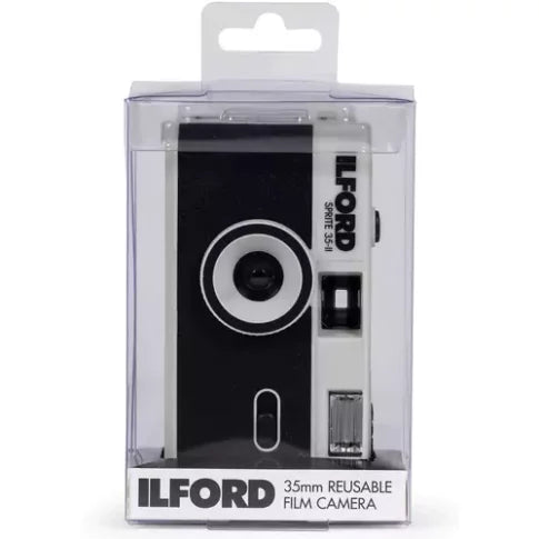 Ilford Sprite 35mm II Reusable Film Camera in Colour with Built-In Flash & Optical View Finder – Silver