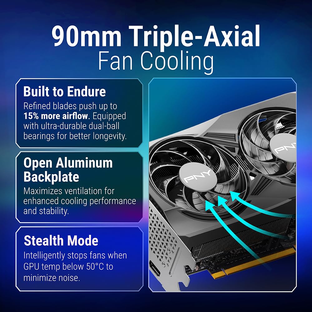 PNY GeForce RTX 5070 Ti OC Triple Fan 16GB GDDR7 Graphics Card - triple-axial fan cooling
