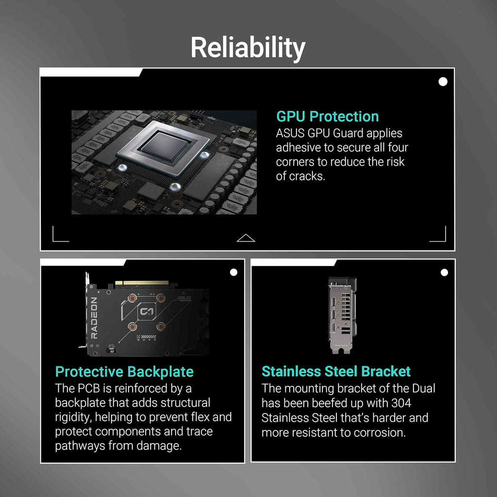 ASUS Dual Radeon RX 9060 XT 16GB GDDR6 Graphics Card - reliability features