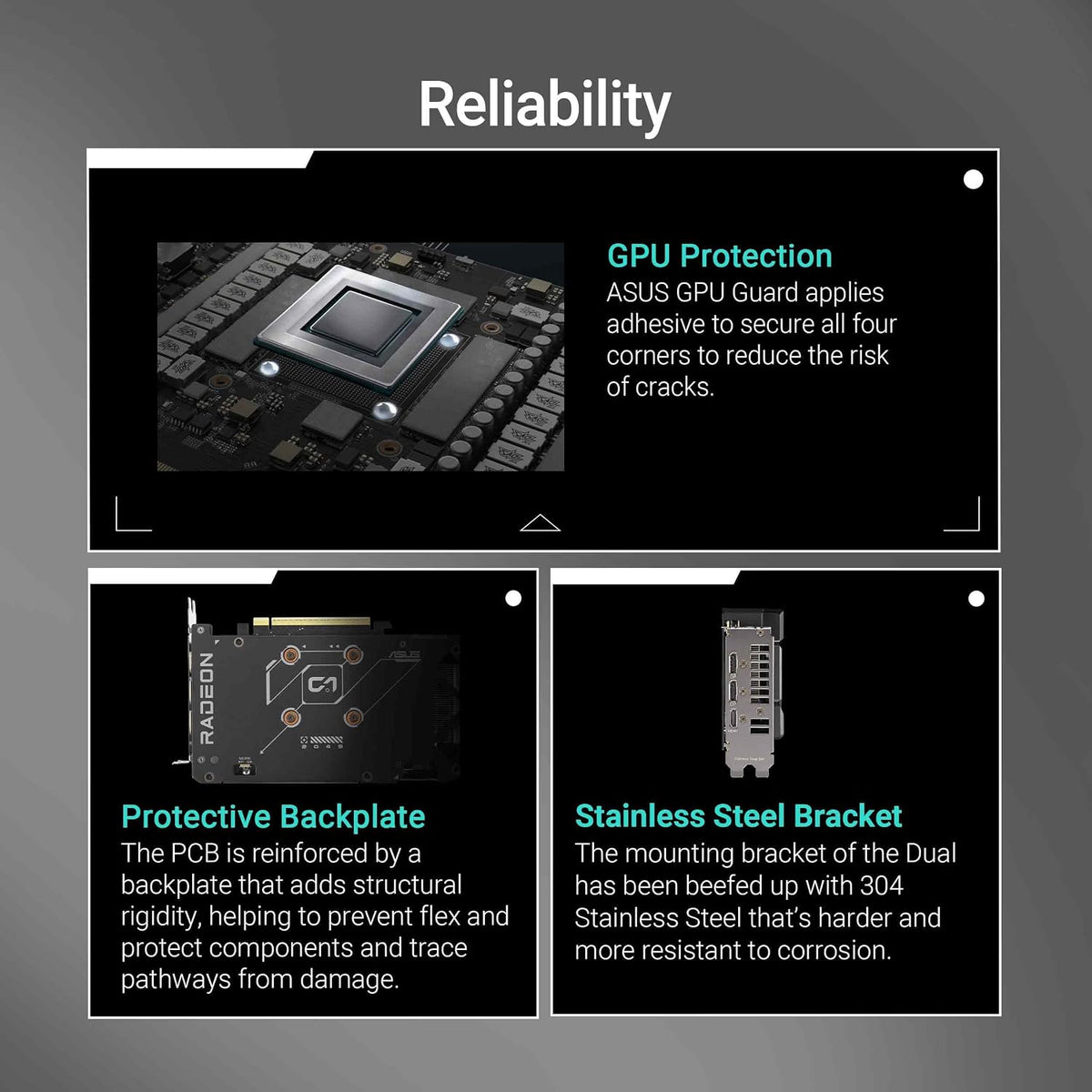 ASUS Dual Radeon RX 9060 XT 16GB GDDR6 Graphics Card - reliability features