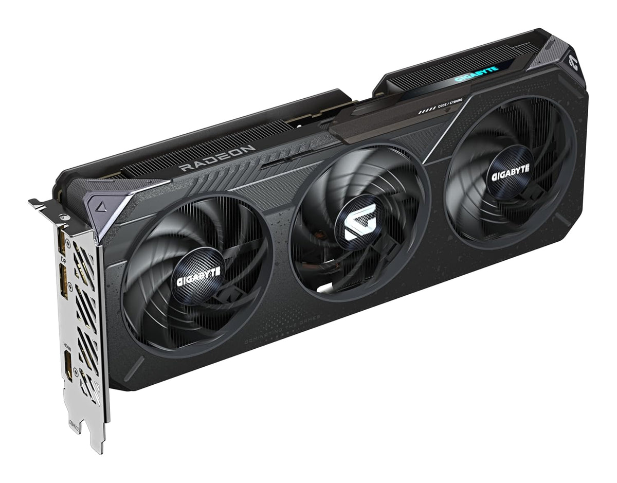 Gigabyte Radeon RX 9060 XT Gaming 16G GDDR6 Graphics Card - angle view, fans