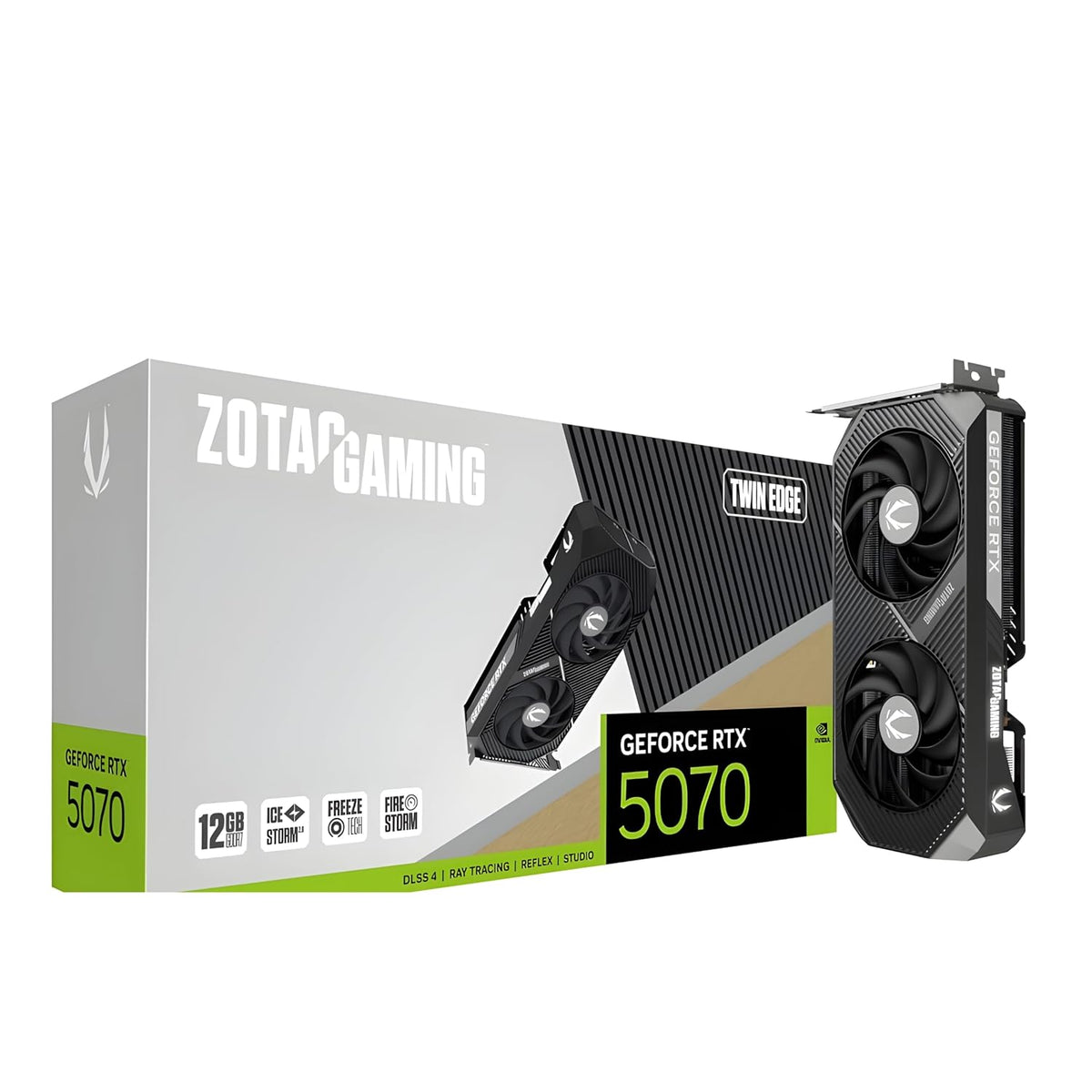 Zotac Gaming GeForce RTX 5070 Twin Edge 12GB GDDR7 Graphics Card - retail box and card