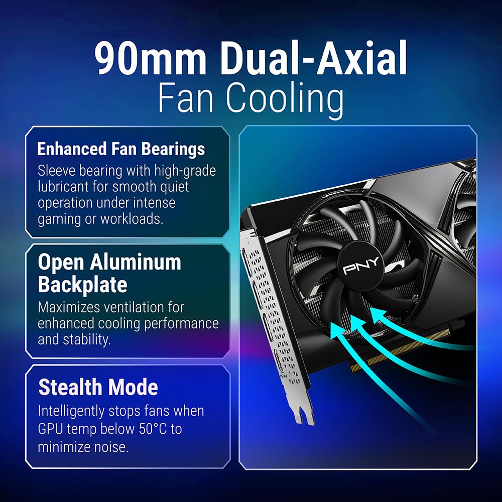 PNY GeForce RTX 5060 Ti OC Dual Fan 8GB GDDR7 Graphics Card - dual-axial fan cooling and backplate