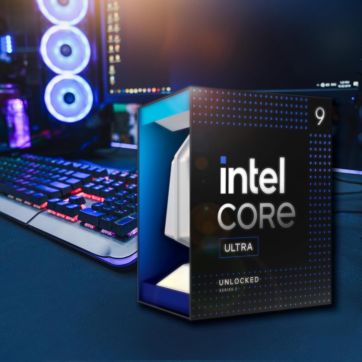 Intel Core Ultra 9 285K Desktop Processor – LGA1851, 24 cores (8P+16E) - box on gaming desk
