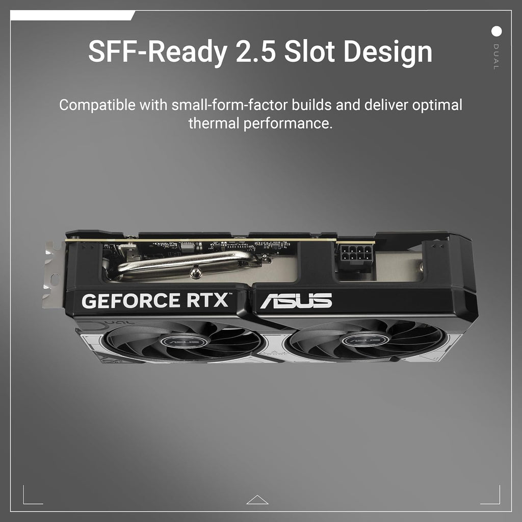 ASUS Dual GeForce RTX 5060 Ti OC Edition 8GB GDDR7 Graphics Card - side profile, 2.5-slot design