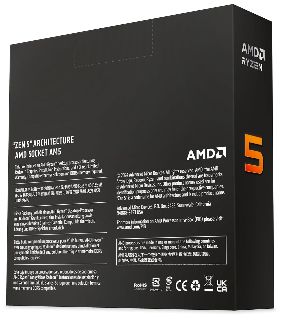 AMD Ryzen 5 9600X Desktop Processor - retail box back angle