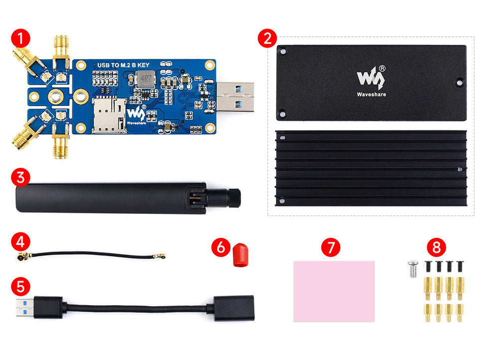 5G DONGLE Module, quad antennas, USB3.1 port, Aluminum Alloy Heatsink, M.2 Key B Interface