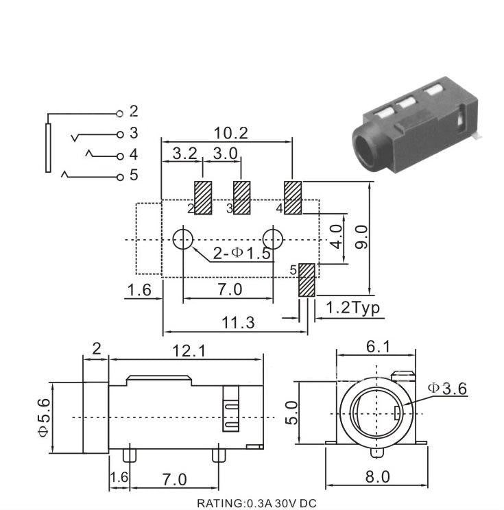 3.5mm 4 Pole Audio Jack - TRRS - Surface Mount
