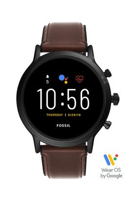 FOSSIL Mens Gen 5 The Carlyl Black Dial Leather Smart Watch - FTW4026