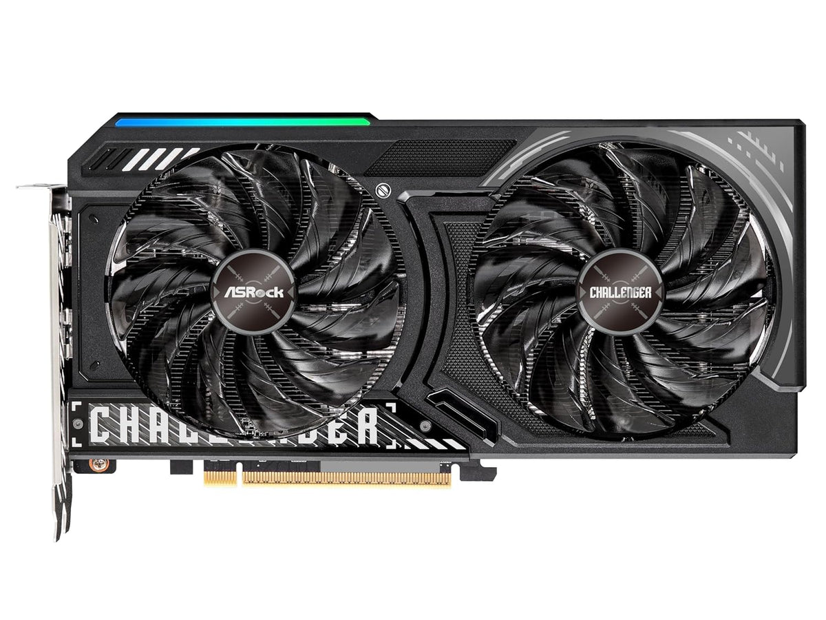 ASRock AMD Radeon RX 9060 XT Challenger 16GB OC GDDR6 Graphics Card - front view, fans