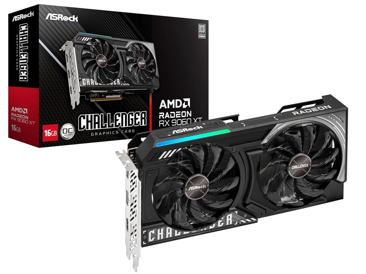 ASRock AMD Radeon RX 9060 XT Challenger 16GB OC GDDR6 Graphics Card - retail box