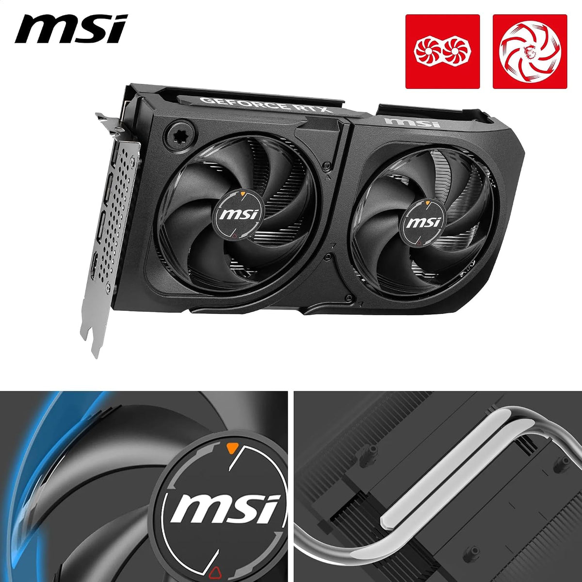 MSI GeForce RTX 5060 Ti 16G Shadow 2X OC Plus 16GB GDDR7 Graphics Card - angle view