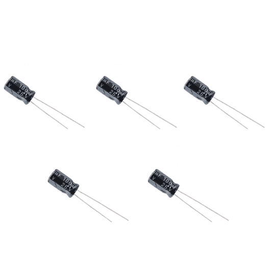 100uF / 25V Electrolytic Capacitor (Pack of 5) - The Tech Depot