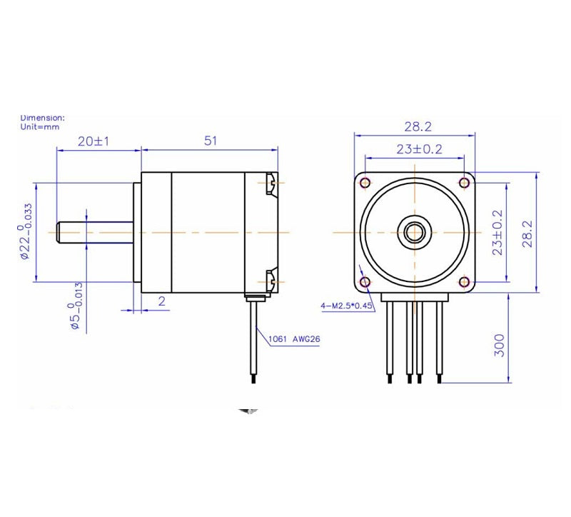 28HS51-0674 NEMA14 1.2Kg-cm Stepper Motor Round-Type Shaft