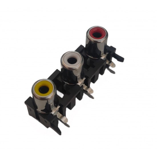 3 Way RCA Connector 2 Pin Right Angle Yellow White Red - The Tech Depot