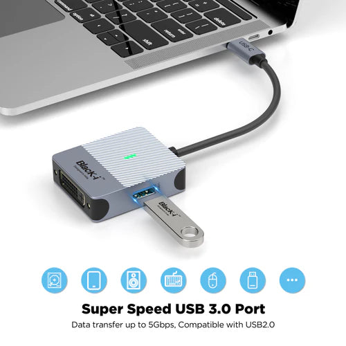 Black-i Type-C to DVI with 1 Port USB 3.0 (4K@30Hz)