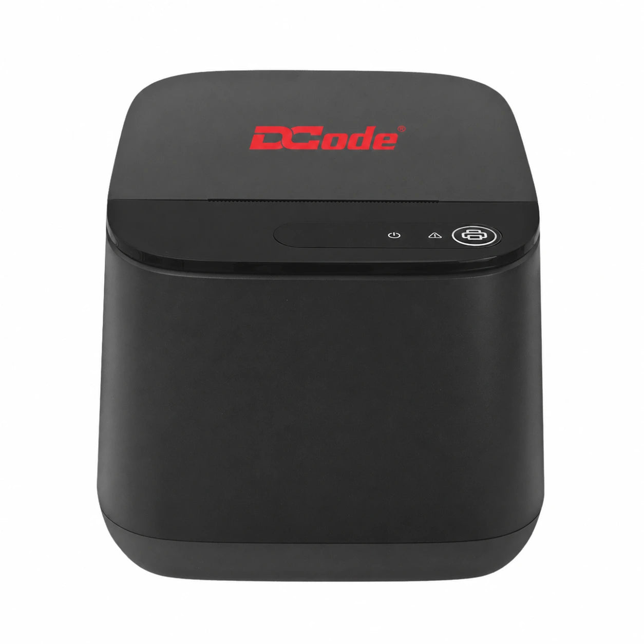 DCode DCRP20 2-inch thermal receipt printer, black desktop POS billing printer, front view