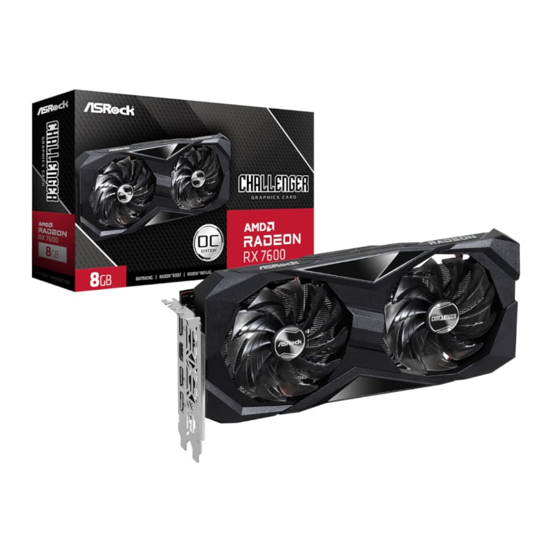 ASRock Radeon RX 7600 Challenger OC 8GB GDDR6 Graphics Card - front view