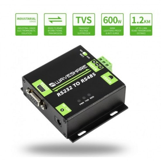 Industrial grade isolated RS232 TO RS485 converter with ADI Magnetical Isolation - Power Supply and RS232 Cable Included