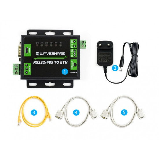 Waveshare Industrial RS232/RS485 to Ethernet Converter - Modbus Support (With Power Adapter)
