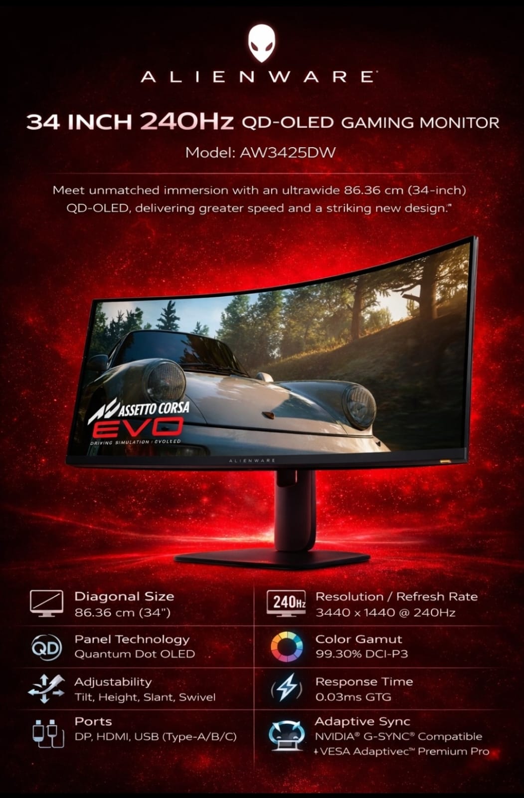 Alienware 34" QD-OLED Curved Gaming Monitor AW3425DW — Tech Depot India