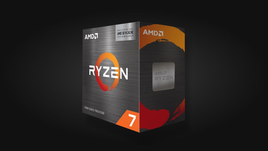 AMD Ryzen 7 5800X3D Desktop Processor – AM4, 8 cores, 16 threads, 3D V-Cache - box on dark background