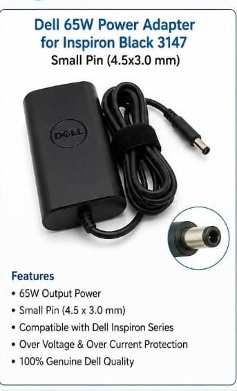 Dell 65W Power Adapter for Inspiron (4.5 x 3.0 mm Small Pin) — Tech Depot India